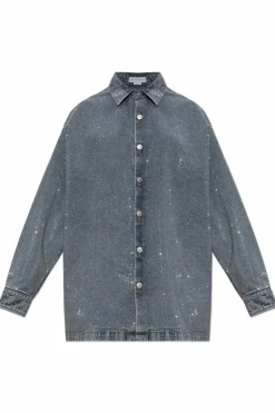 Stella McCartney NIEBIESKI Jeansowa koszula z połyskującymi aplikacjami