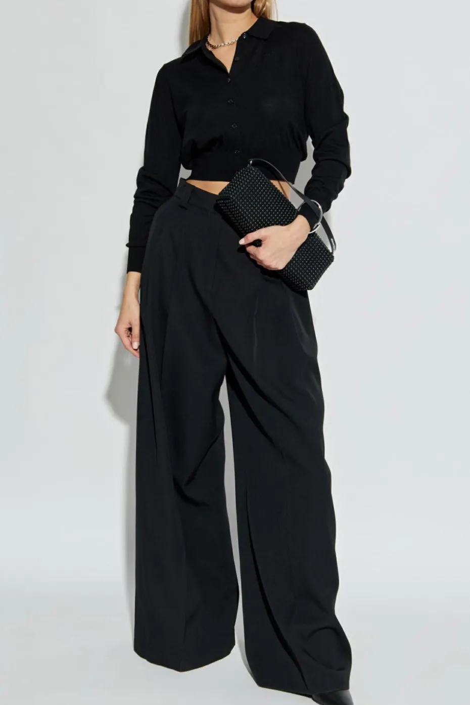 T by Alexander Wang CZARNY Wełniany kardigan z logo