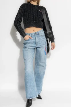 T by Alexander Wang CZARNY Kardigan o dekoracyjnym splocie