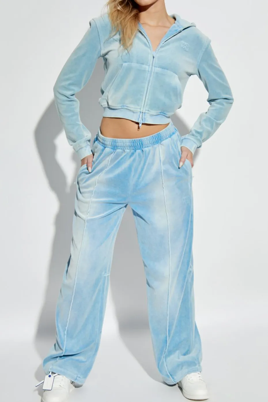 T by Alexander Wang jasnoniebieski Welurowe spodnie