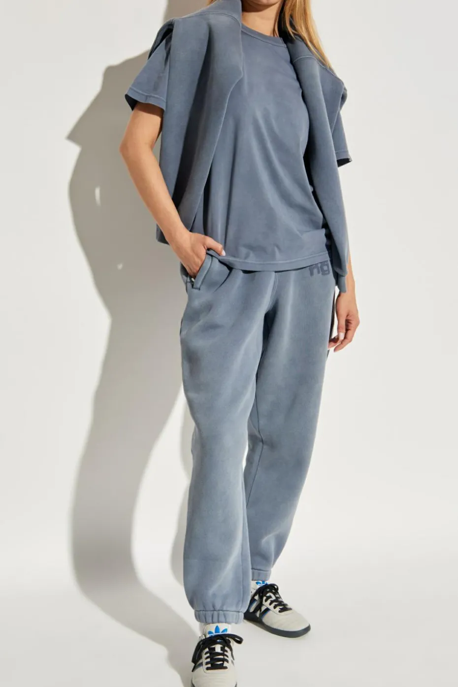 T by Alexander Wang NIEBIESKI Spodnie dresowe z logo