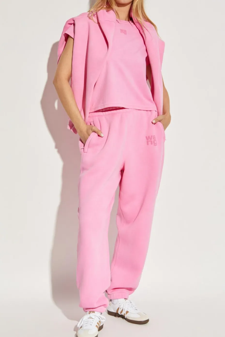T by Alexander Wang RÓŻOWY Spodnie dresowe z logo