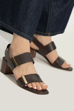 Tod’s BRĄZOWY Skórzane sandały na obcasie