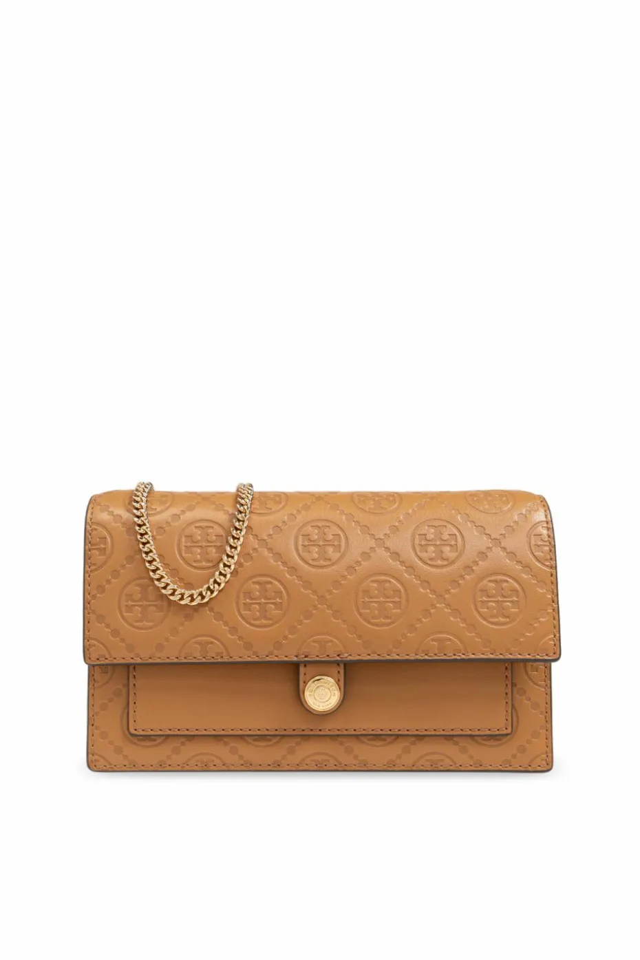 Tory Burch BRĄZOWY Portfel na łańcuchu `T-Monogram`