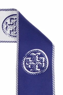 Tory Burch GRANATOWY Jedwabna apaszka z logo