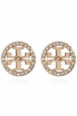 Tory Burch ZŁOTY Kolczyki z logo ‘Miller Pavé Stud’