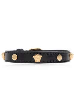 Versace CZARNY Skórzana bransoleta