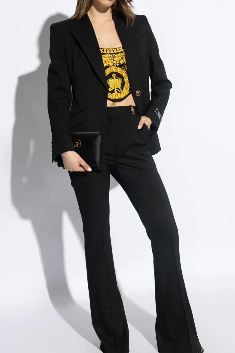 Versace CZARNY Wełniane spodnie