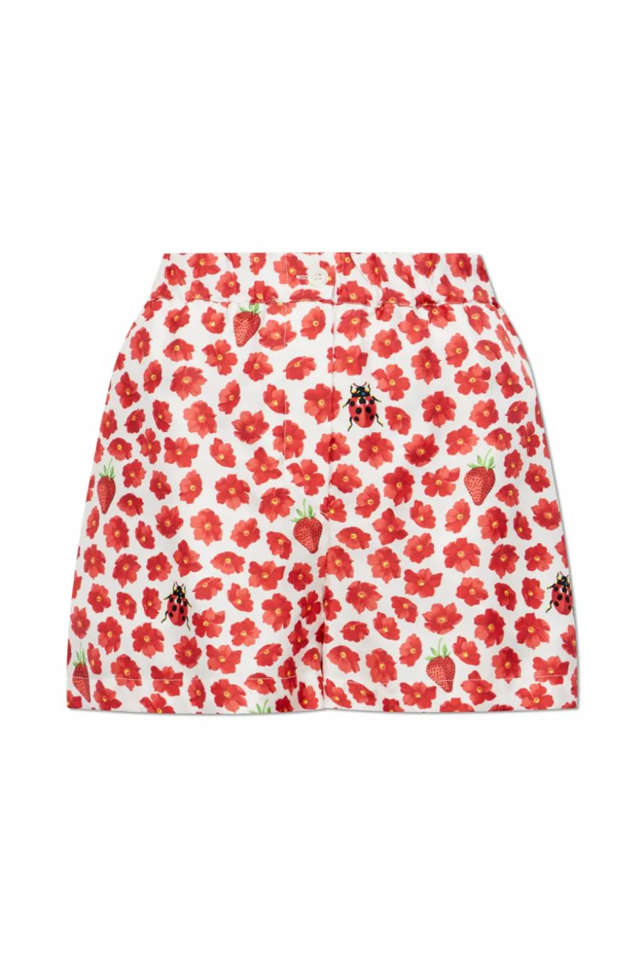 Versace CZERWONY Jedwabne szorty z nadrukiem `Strawberry Garden`