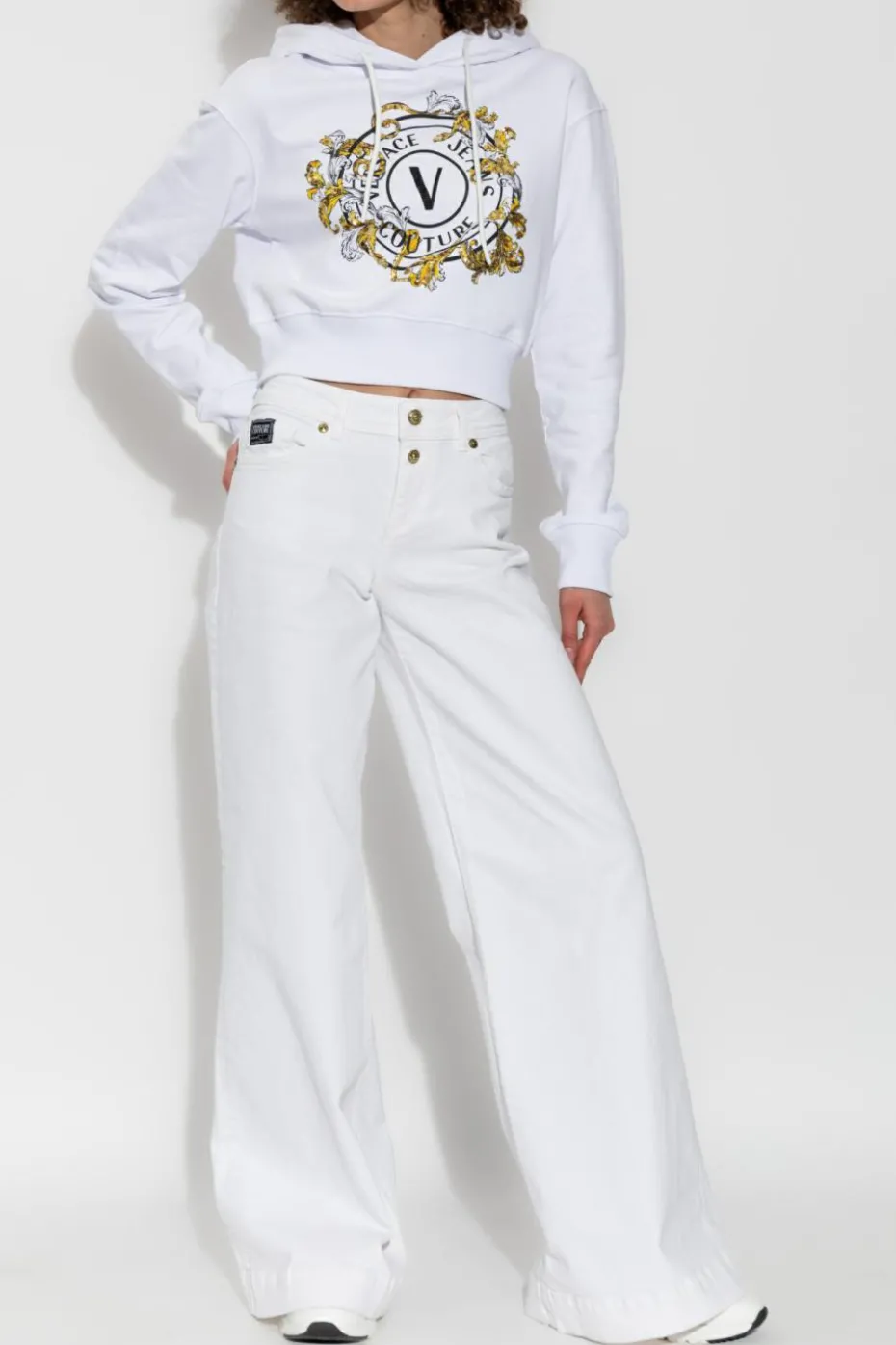 Versace Jeans Couture BIAŁY Bluza z nadrukiem i połyskującymi cekinami