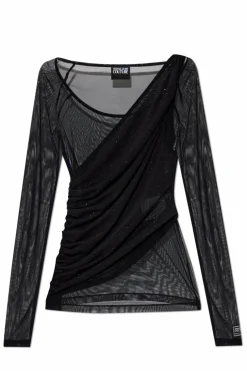 Versace Jeans Couture CZARNY Top o dekoracyjnym brokatowym wykończeniu