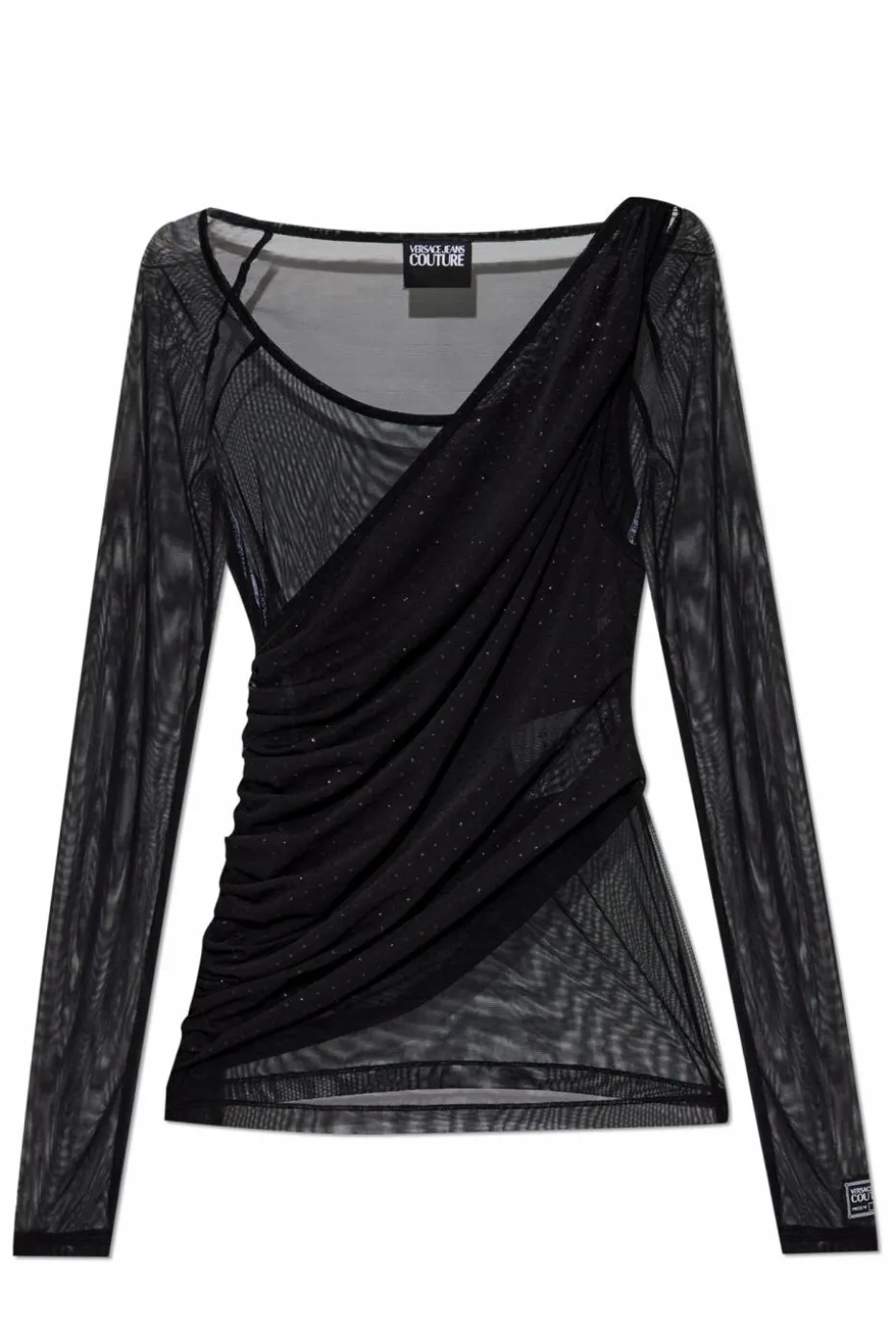Versace Jeans Couture CZARNY Top o dekoracyjnym brokatowym wykończeniu