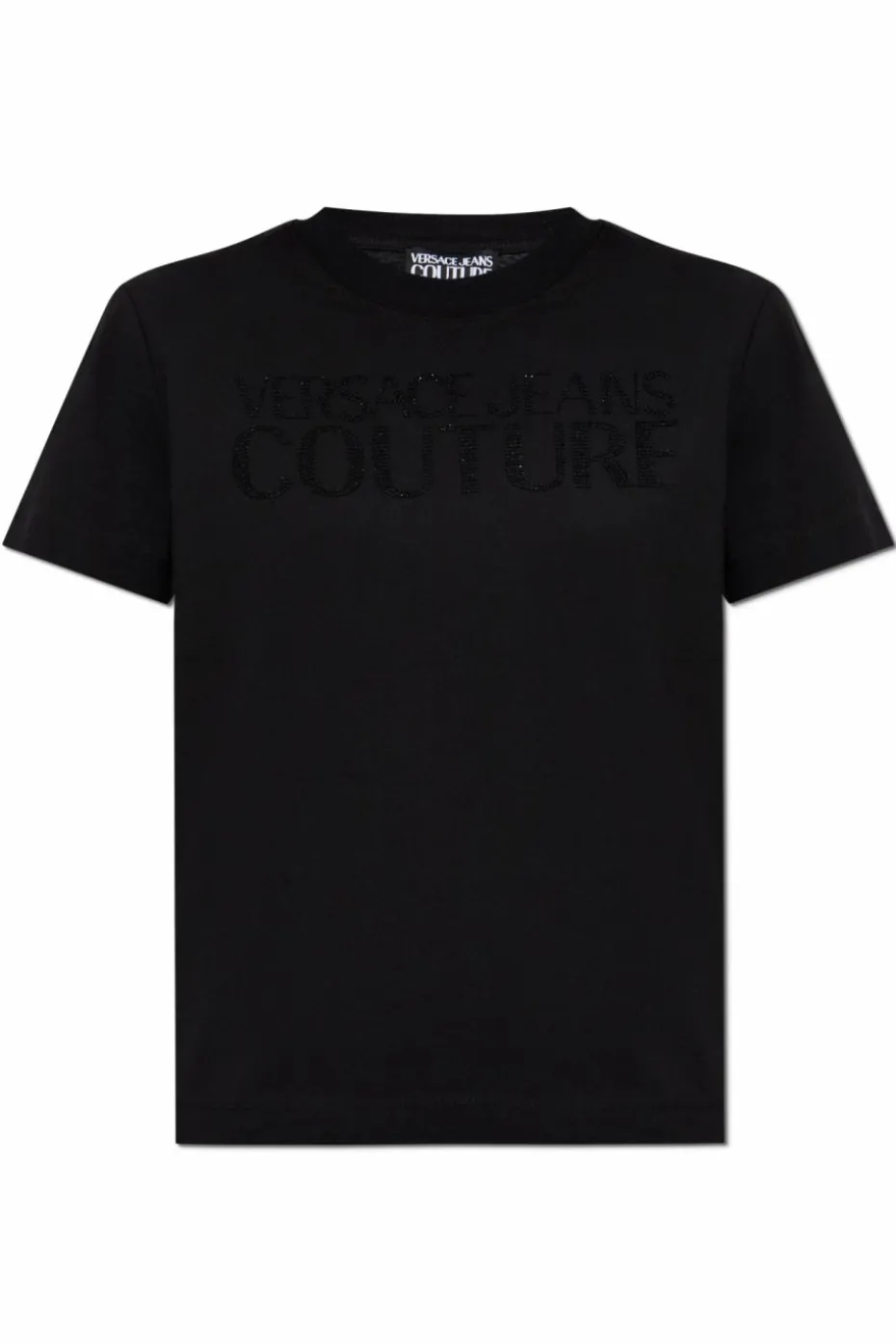 Versace Jeans Couture CZARNY T-shirt z połyskującymi aplikacjami