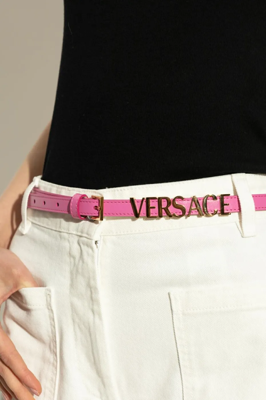 Versace RÓŻOWY Skórzany pasek