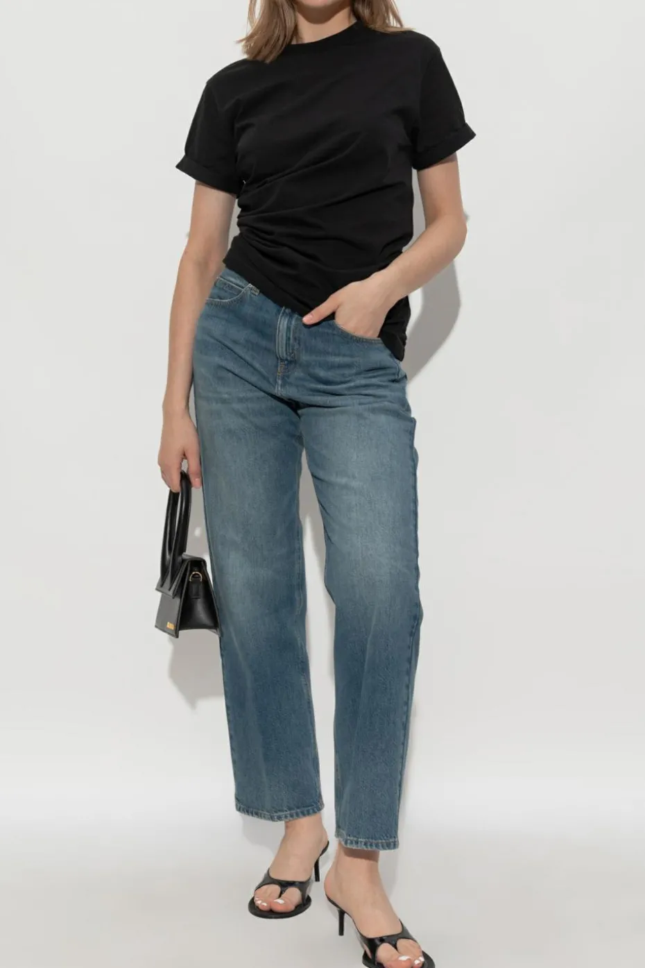 Victoria Beckham CZARNY T-shirt z drapowaniem z boku