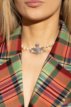 Vivienne Westwood SREBRNY Naszyjnik z perłami
