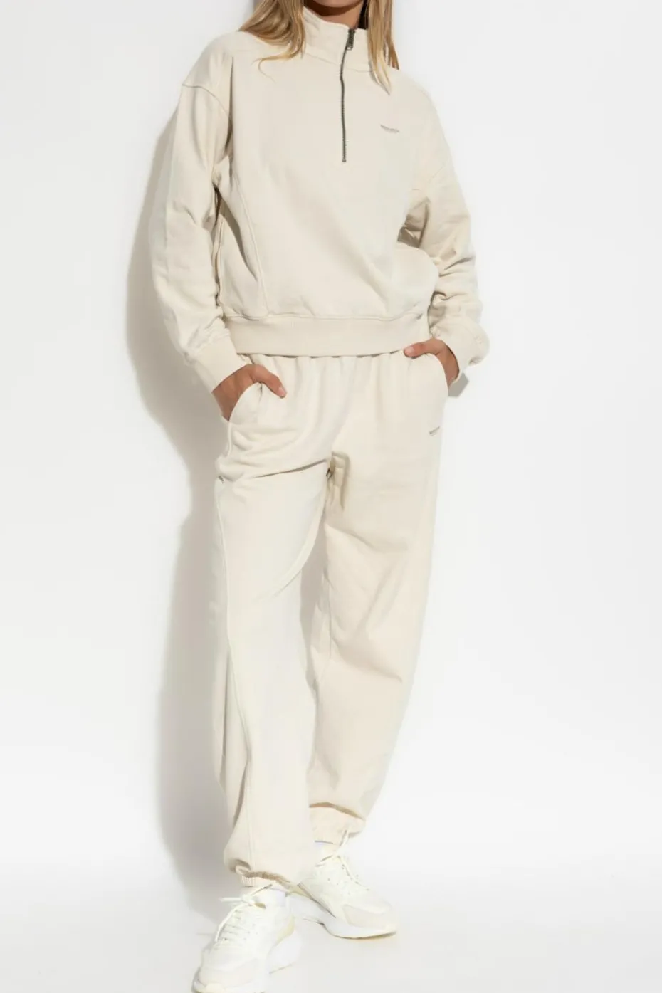 Woolrich kremowy Spodnie dresowe z nadrukowanym logo