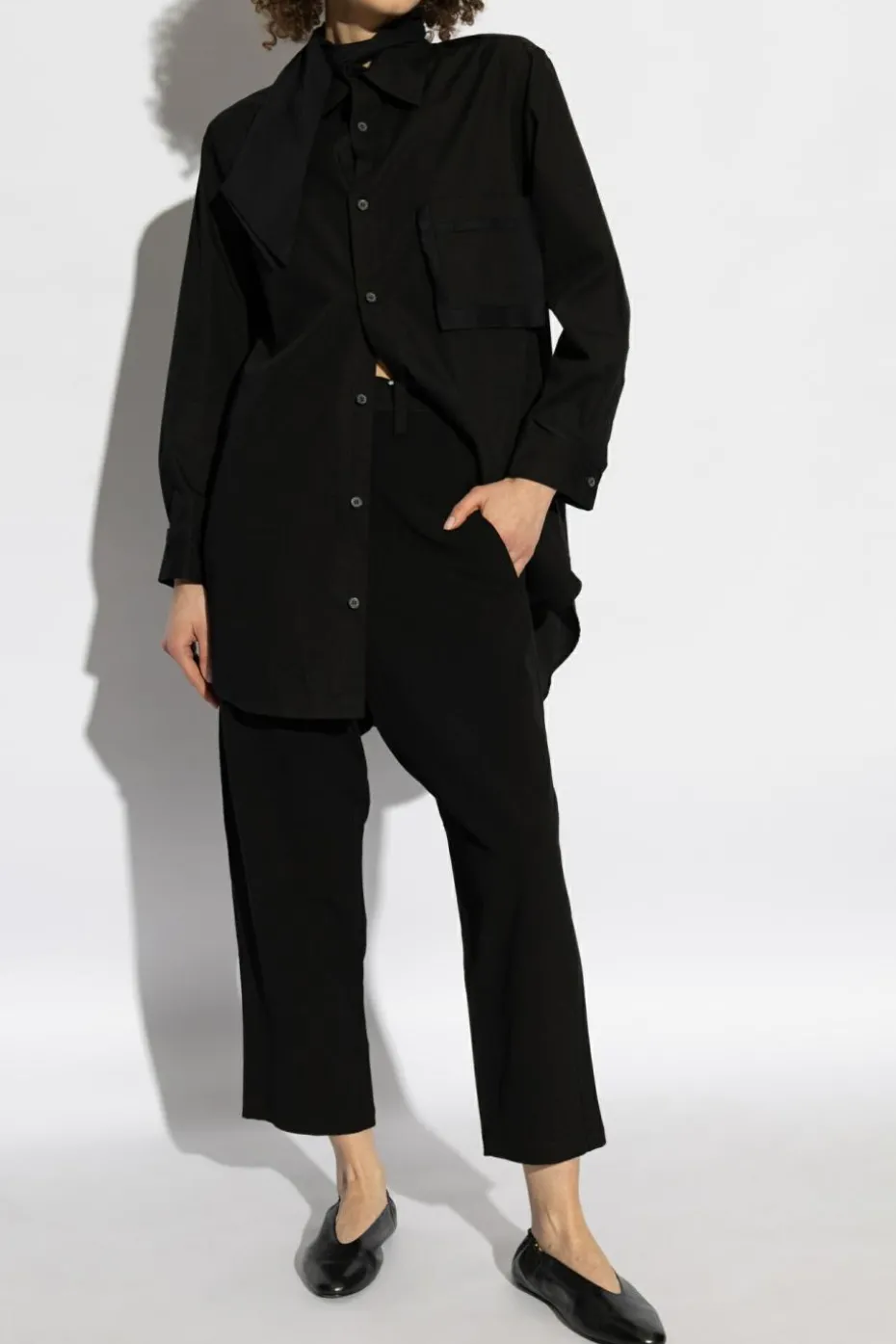 Yohji Yamamoto CZARNY Spodnie z szerokimi nogawkami