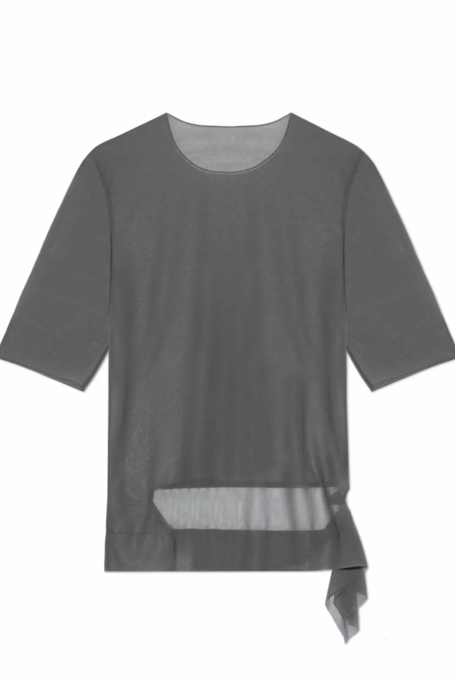 Yohji Yamamoto SZARY T-shirt z dekoracyjnym wykończeniem